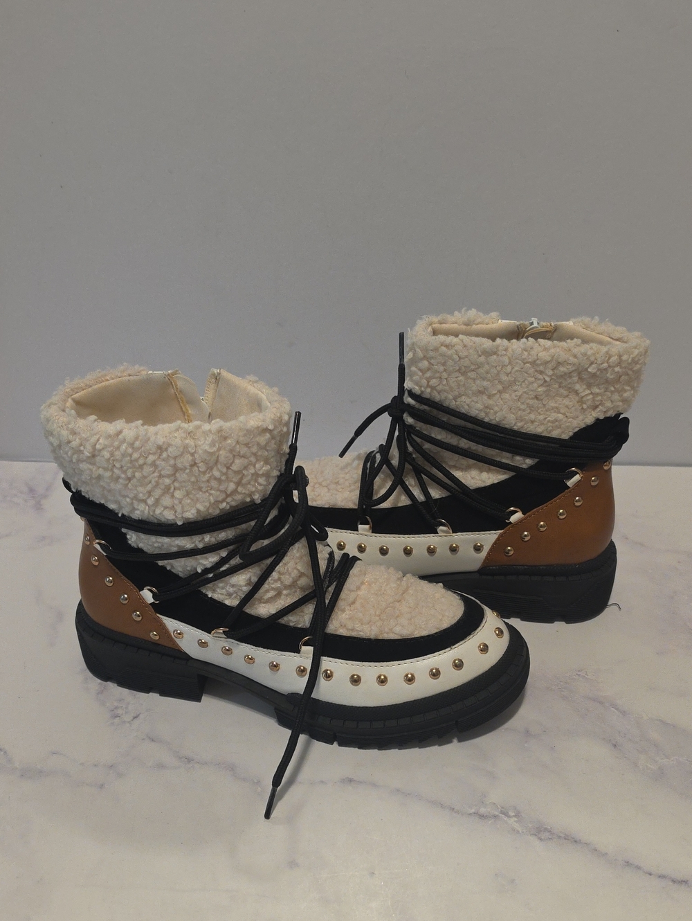 ShoeDazzle Bethy Women's Faux Fur Stydded Boots